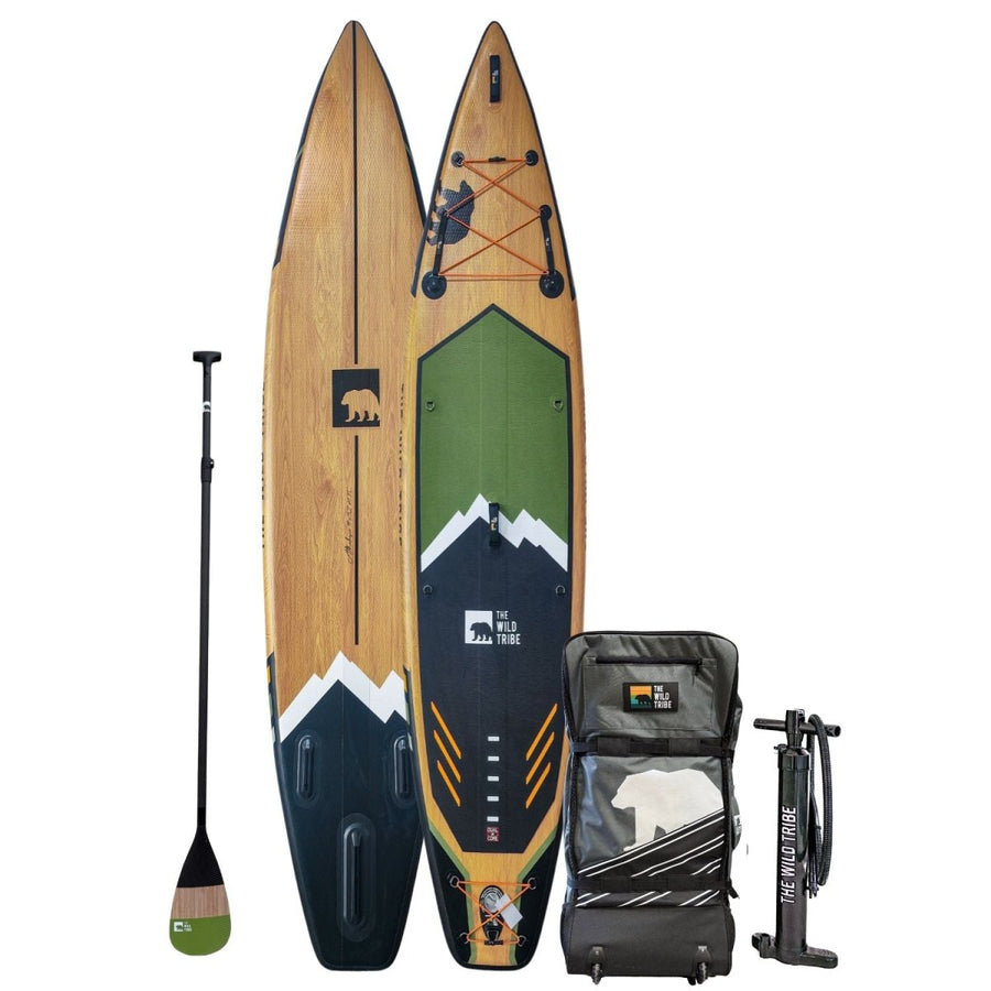 Planche de paddle gonflable Athabasca S 12'6 verte (pagaie hybride en carbone + sac à roulettes) - The Wild Tribe