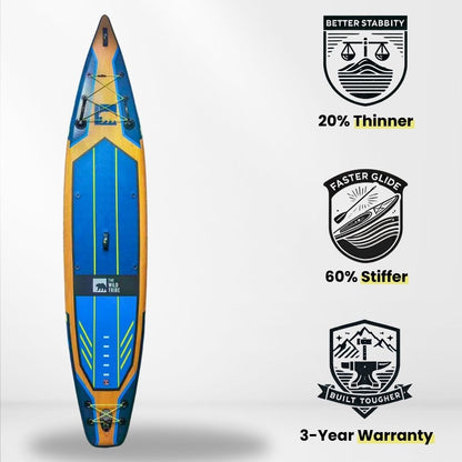 Columbia S 12'6 planche de paddle gonflable bleue (pagaie hybride en carbone + sac à roulettes) - The Wild Tribe